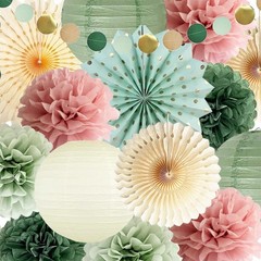Party Decorations Sage Green Pink Pink Decor Tissue Pom Poms Paper Lanterns