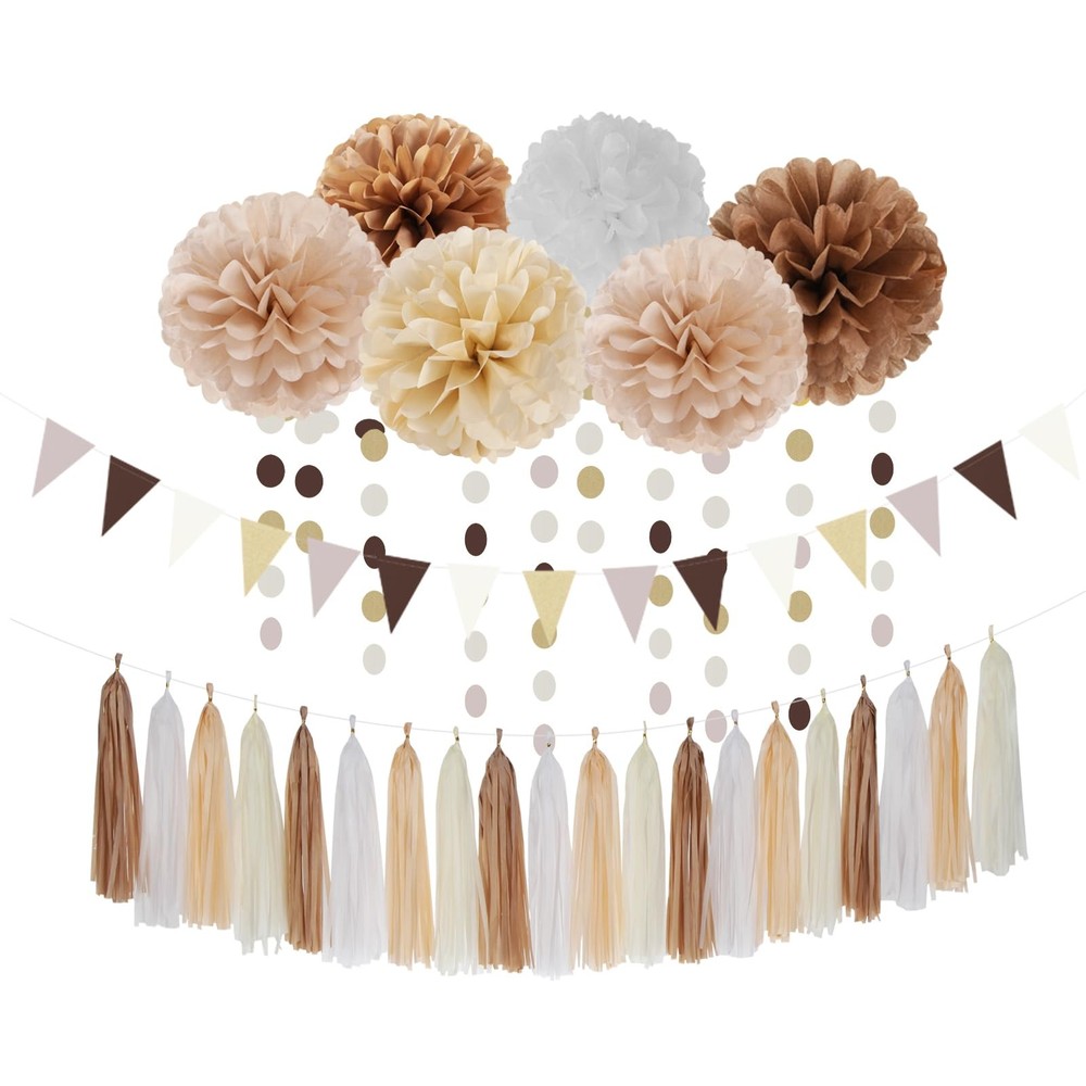 Boho Baby-Shower White-Brown Champagne Party-Decorations – 28pcs Neutral Wedd…