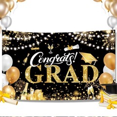 Graduation Banner 2026 Black and Gold – 72.8X43.3 Inch, Congrats Grad Banner for