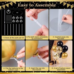 10 Balloon Stand Kits with Black Gold Balloons – Centerpiece Decor for Parties