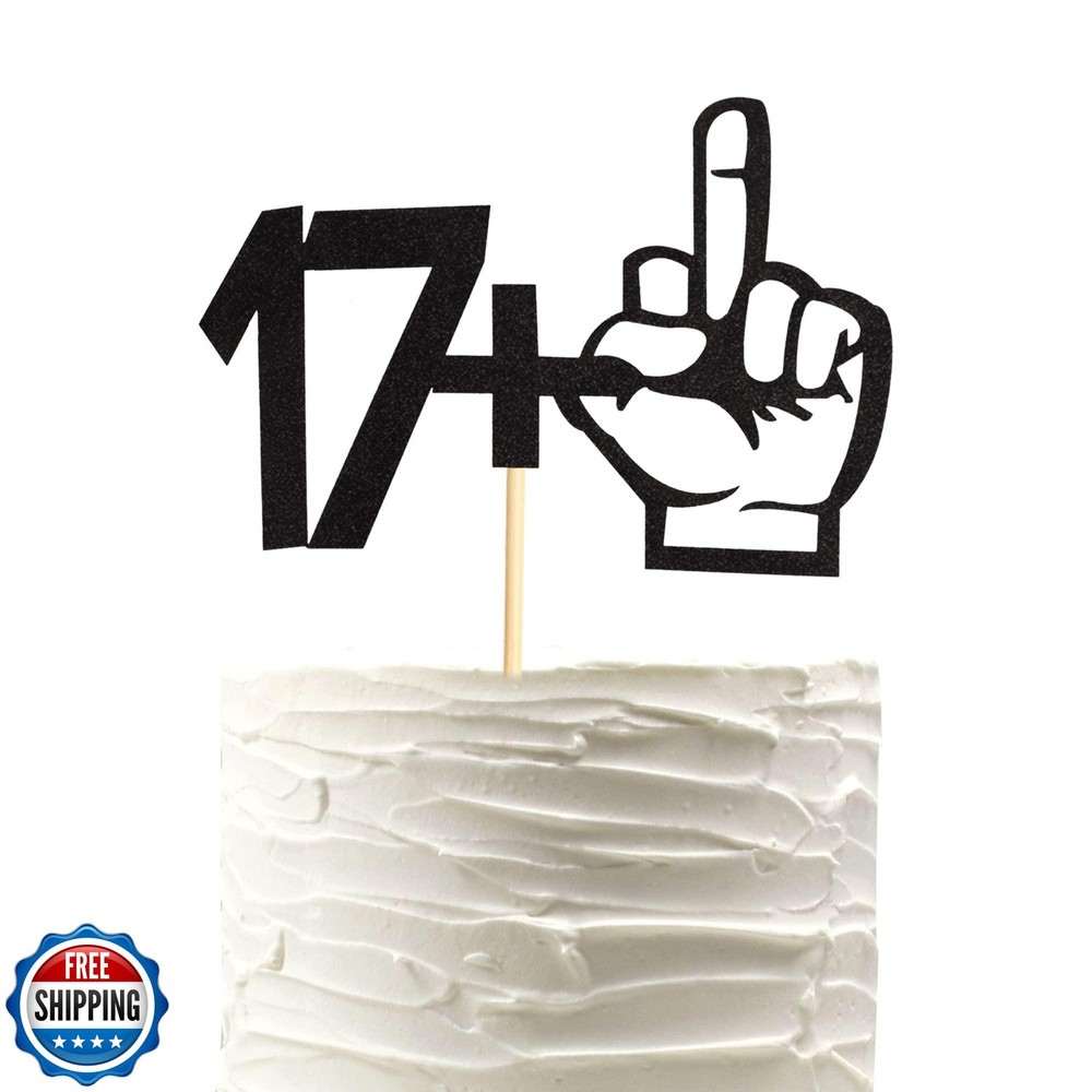 Arthsdite 17+1 Middle Finger Black Glitter Cake Topper – 18th Birthday Party