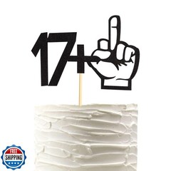 Arthsdite 17+1 Middle Finger Black Glitter Cake Topper – 18th Birthday Party