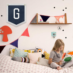Handmade Felt Alphabet Pennant Banner for Nursery Room Decor – Navy Blue & Beige