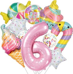 Number Candy Ice Cream Balloon Set, Macaron Pink Dessert-Themed Party Decorat…