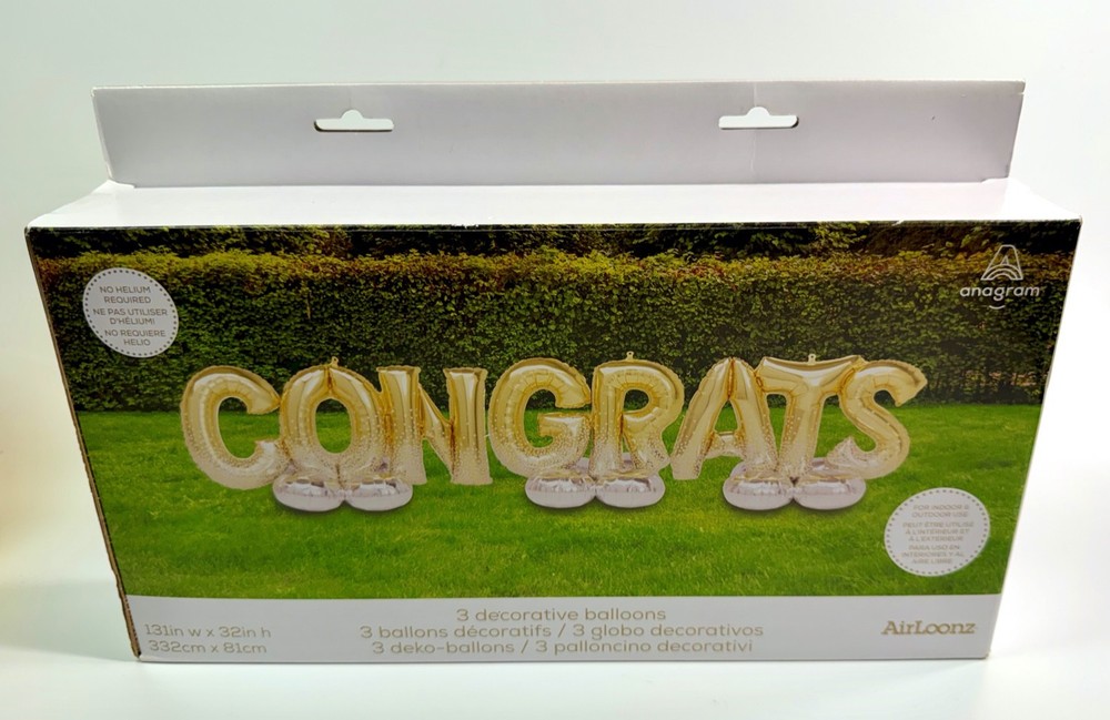 Celebration Party CONGRATS Yard Sign Metallic Balloon Letters 131″x32″ Airloonz