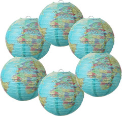 6 Pcs World Map Paper Lanterns, 8 Inch Earth Globe Hanging Lanterns Map Classroo