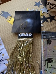 Graduation Party Decoration Set: Tablecloth, Balloons, Danglers ++ Black & Gold