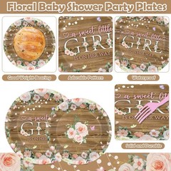 96Pcs Spring Floral Baby Shower Party Decoration Rustic Girl Baby Shower Paper