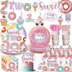 155 Pcs Two Sweet Birthday Decorations, Donut 2Nd Birthday Decorations for Girl