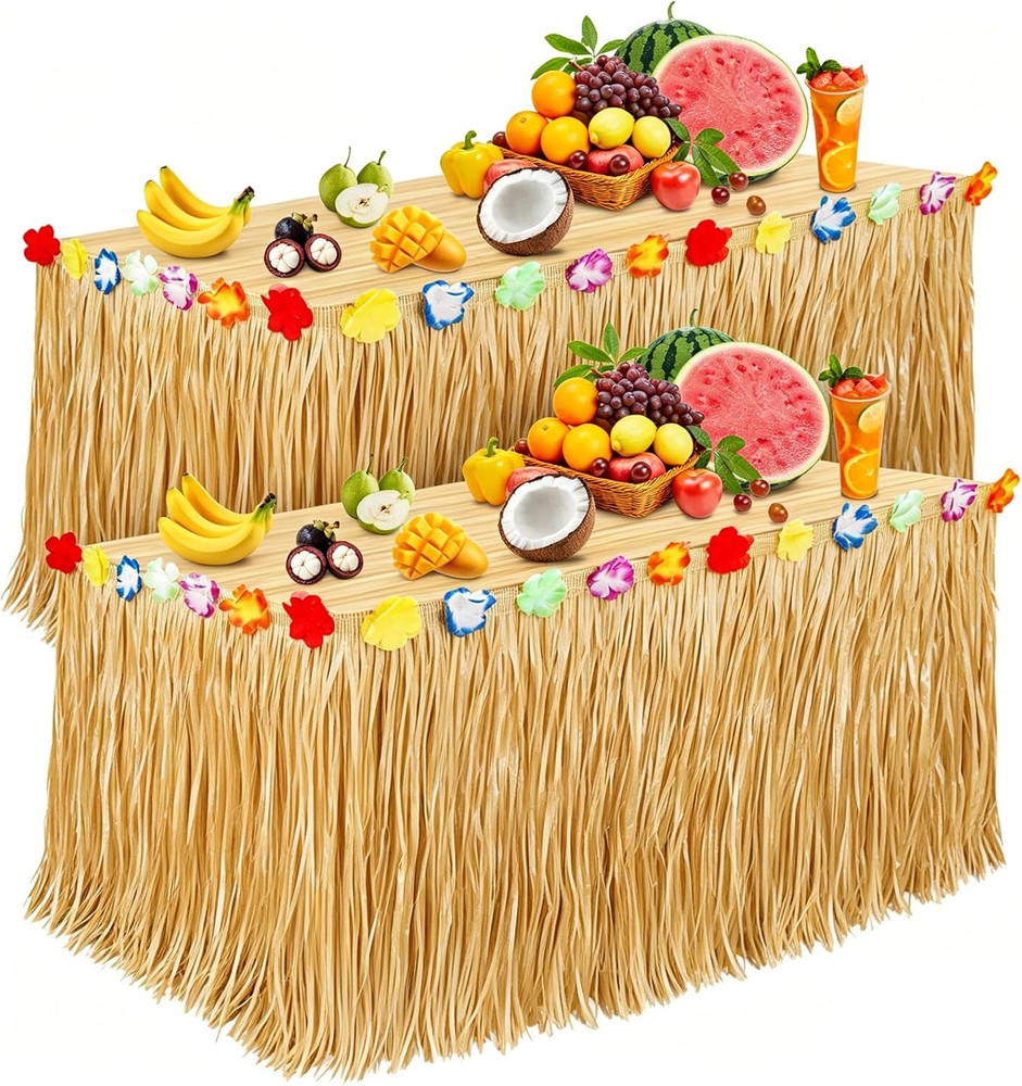 Luau Party Decorations, Grass Table Skirt for Tropical Hawaiian Party Decoration