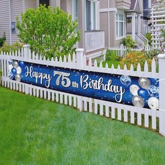 75th Birthday Decorations – Blue & Silver Balloon Backdrop Banner, Party Supplie