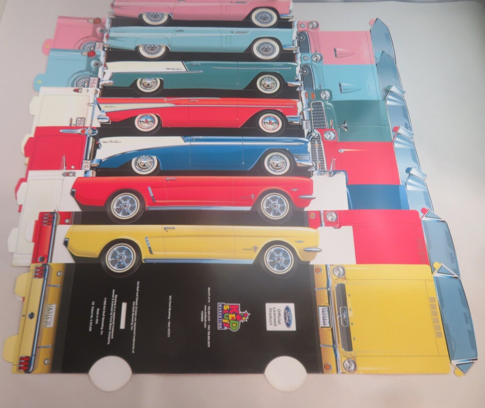 7 Kid Stuff Marketing Cardboard Classic Chevy Bel Air, Ford Mustang, Thunderbird