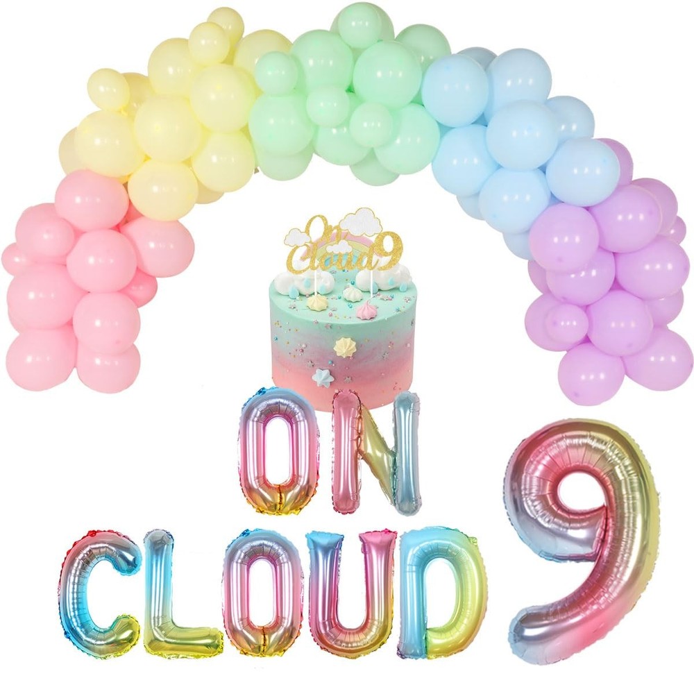 On Cloud 9 Decorations for Girls Pastel Rainbow Balloon Garland Arch Kit On C…