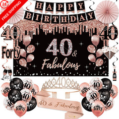40th Birthday Decorations for Women, Happy Black Rose Gold