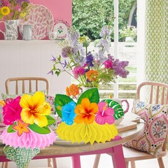 12 PCS Hawaiian Tropical Honeycomb Centerpieces Hibiscus Flower Luau Party