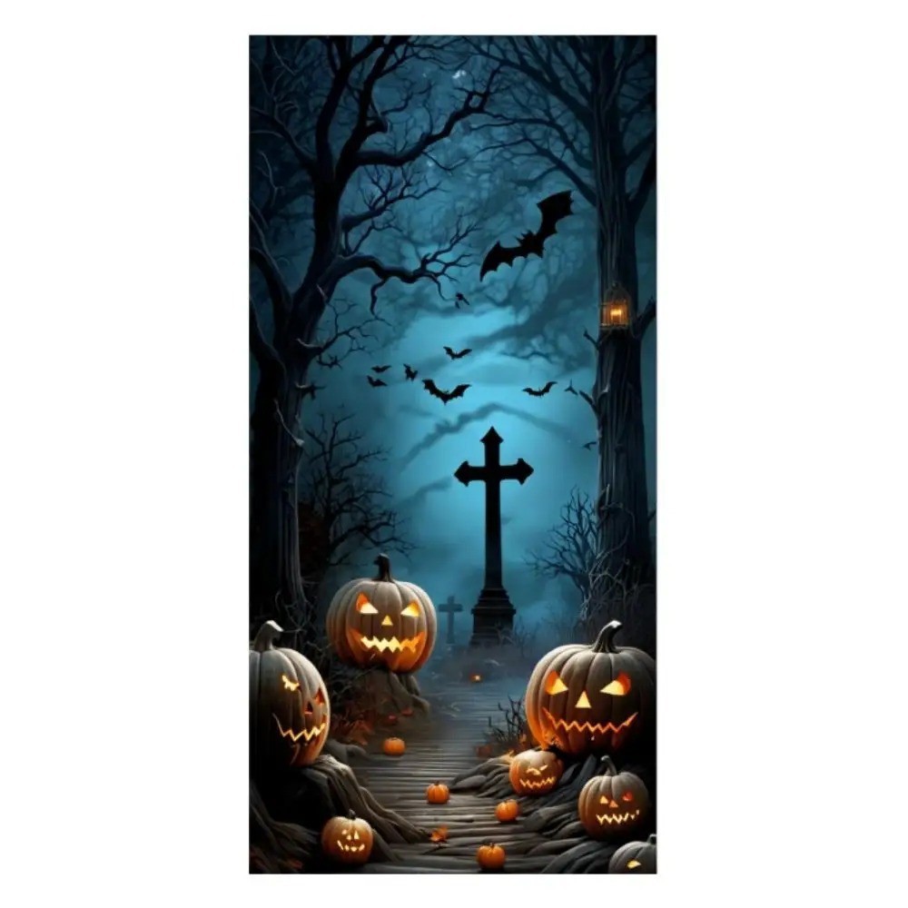 Halloween Door Decorations Horror Moon Night Dead Tree Scary Cemetery Pumpkins D