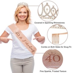 40th Birthday Party Decorations Kit – 33pcs Black Rose Gold Banner, Crown, Ballo