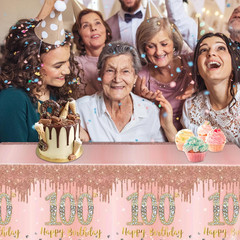3 Pack 100th Birthday Decorations Rose Gold 100 Years Old Birthday Tablecloth Pl