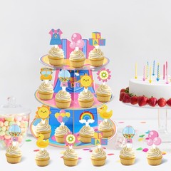 Cartoon Teacher Cake Decorations 3-Tier Girls Happy Birthday Cupcake Stand wi…