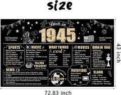 Large 80th Birthday Back in 1945 Banner Backdrop Decorations for Women Men, B…