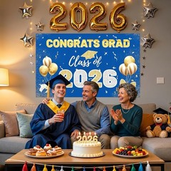 2026 Graduation Backdrop Blue – 70.8″x43.3″ Congrats Grad Banner for Party, C…