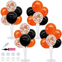 4 Set Balloons Black Orange Confetti Balloon Stand Centerpiece Table Decorati…