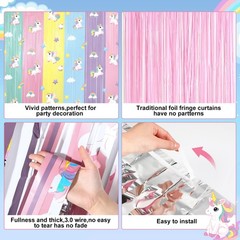 Tiamon Unicorn Party Decorations 2 Pack Foil Fringe Curtains