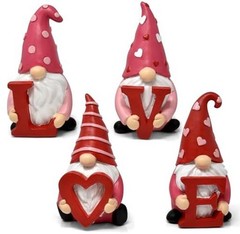 – Valentine’s Day Gnomes Figurine Tabletop Decor Set of 4 Holiday Valentine