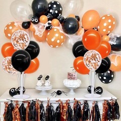4 Set Balloons Black Orange Confetti Balloon Stand Centerpiece Table Decorati…