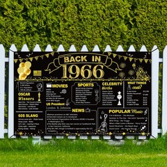 60th Birthday Party Decorations – Black Gold Banner & Vintage 1966 Backdrop, 60
