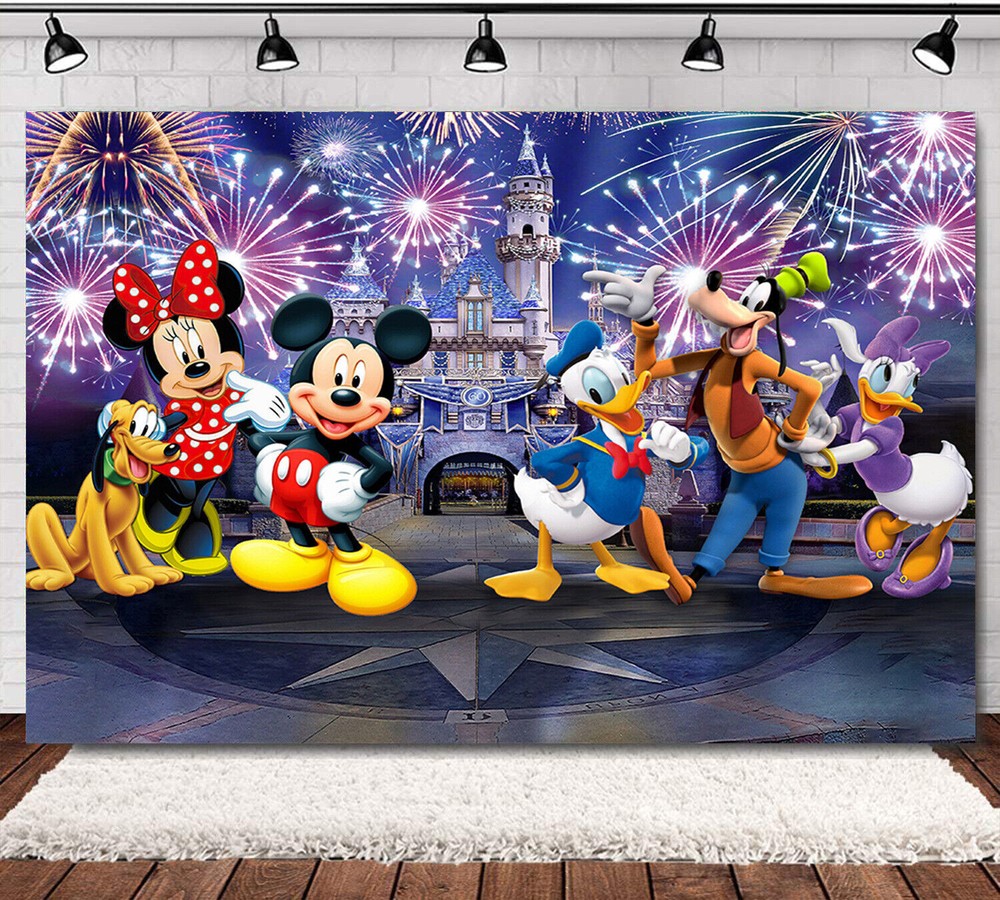 Mickey Mouse Friends Fireworks Happy Birthday Backdrop Party Photo Background