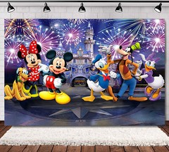 Mickey Mouse Friends Fireworks Happy Birthday Backdrop Party Photo Background