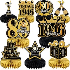 9 Pcs 80th Birthday Decoration for Men Women Happy 80th, 80th-black and Gold