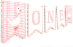 One Silly Goose First High Chair Banner – Pink Gingham One Silly Goose 1St Birth