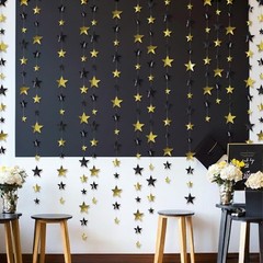 156ft Graduation Party Decorations Star Garland Black Gold Hanging Paper Twin…