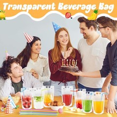 Reusable Clear Drink Pouches Plastic Pouch Straw Bag Juice Party Festival Picnic