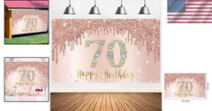 Large Rose Gold 70th Birthday Backdrop 73×43 Inch Polyester Party Decoration