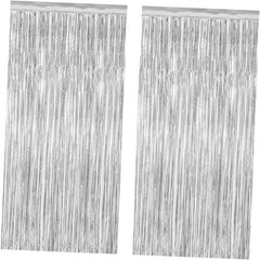 2 Pack Tinsel Backdrop, 3.28 FT x 7.05 FT Birthday Party 2 PCS Silver