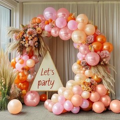 Pink Orange Balloons Double Pearl Balloon Arch Latex Rose Light Pink Nude Bal…