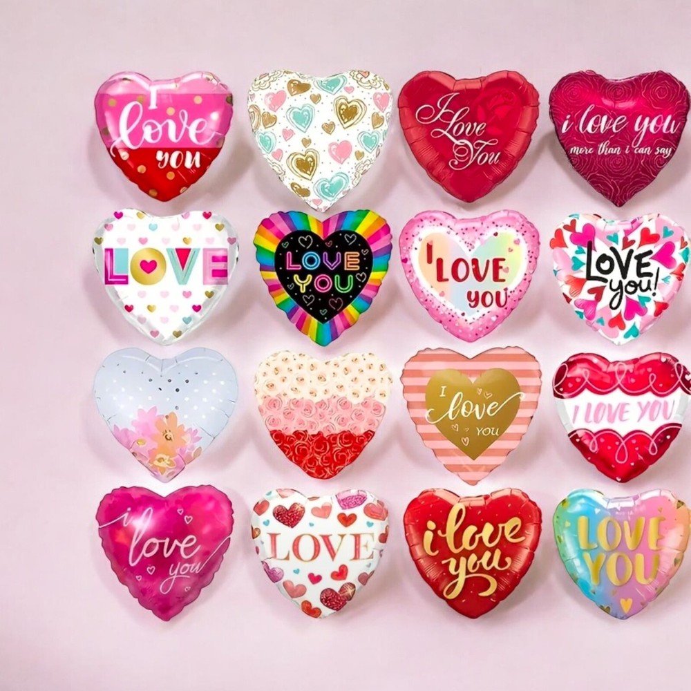 Valentine’s Day Balloons 16 Pack Foil Love Heart Cute Bouquet Fun Gift New