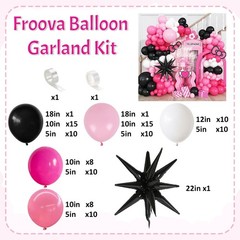 Pink and Black Balloon Arch Kit, 115Pcs Pastel Hot Pink Black White with Expl…