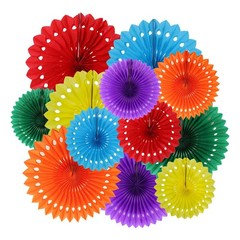 12 PCS Hanging Rainbow Honeycomb Round Paper Fans Colorful Party Decorations