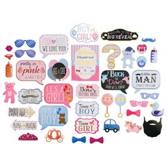 Gender Reveal Photo Booth Props – 41-pc Photobooth Kit with 8 x 10-Inch Sign,…