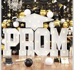 White Plastic PROM Marquee Letters Set, Solid Light Up Graduation Theme Decor