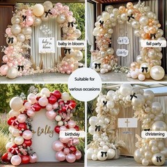 Pearl Sand White Balloon Arch Kit with Black Bow Double Pearl Cream Ivory Bei…
