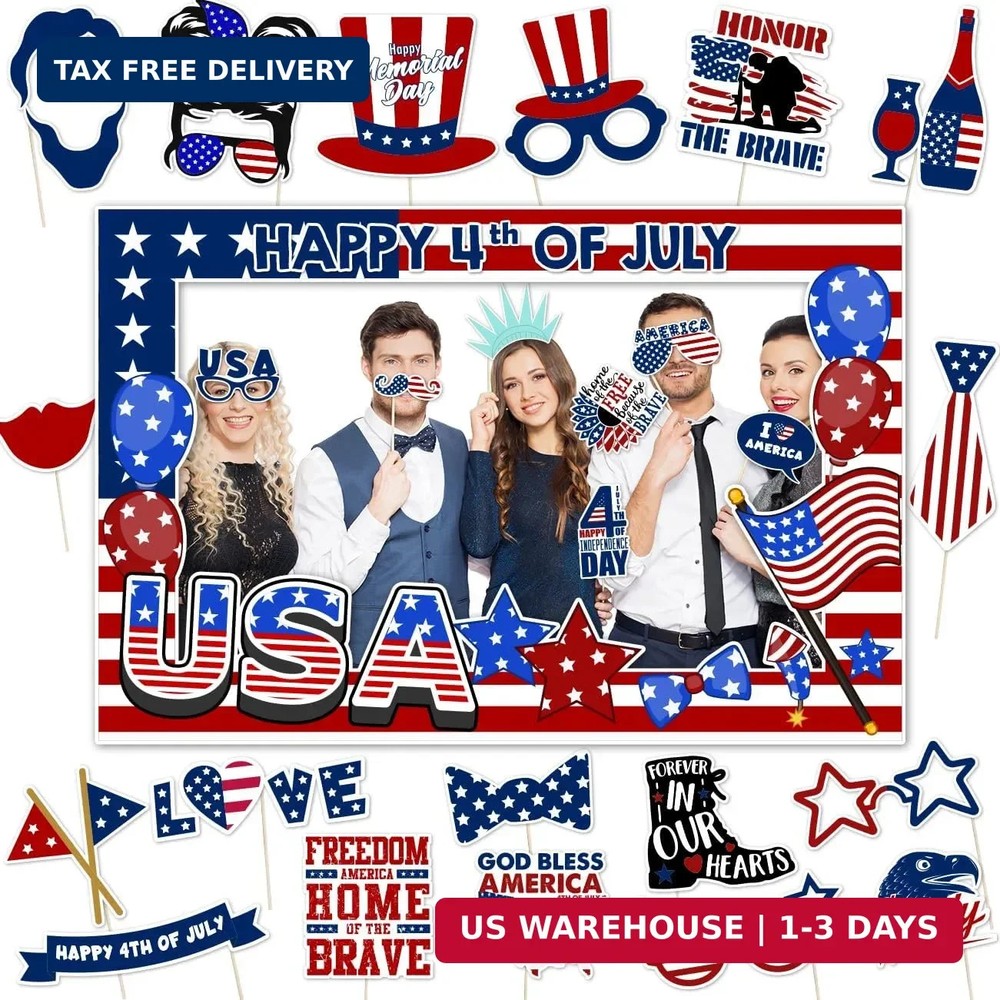 4th of July Decorations Independence Day Photo Booth Frame Forth Themed Party Pr