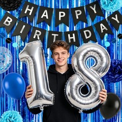 18th Decorations for Boys, 35Pcs Blue Black Happy 18th Decorations Including …