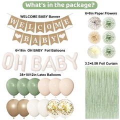 Sage Green Baby Shower Decorations for Baby, Green Balloons with WELCOME BABY…