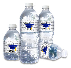 Class of 2025 Blue Graduation Water Bottle Label Set of 25 Waterproof and Glossy
