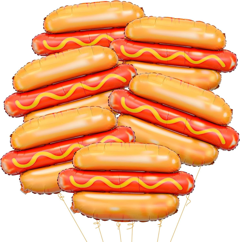 6PCS Large Hot Dog Shape Balloons Hot Dog Helium Foil Balloons Picnic Snacks BBQ
